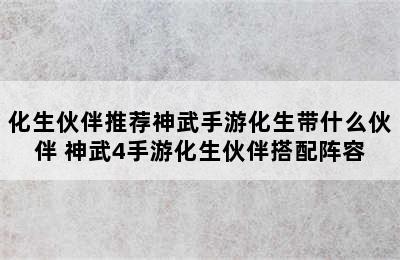 化生伙伴推荐神武手游化生带什么伙伴 神武4手游化生伙伴搭配阵容